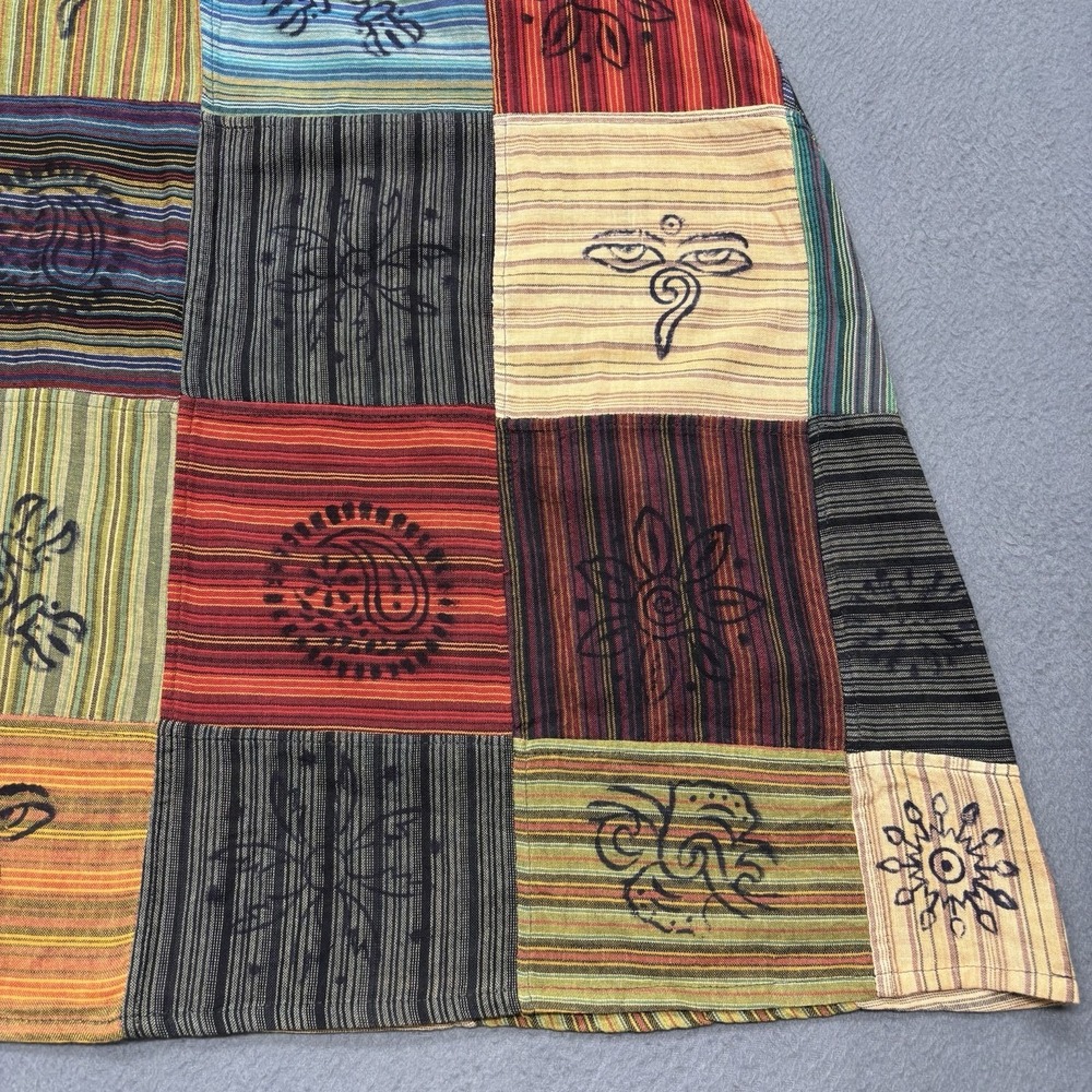 Patchwork Striped Midi Skirt Size S Boho Hippie Retro 100% Cotton Made in Nepal - Picture 7 of 13